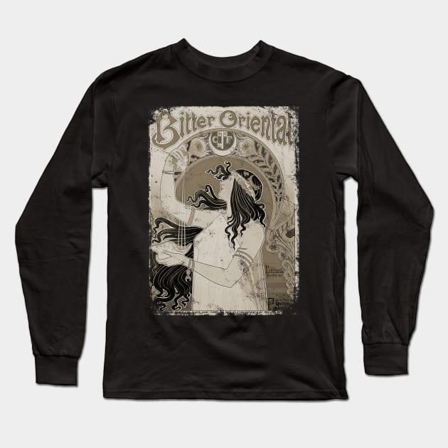 Art Nouveau - Bitter Oriental Alphonse Mucha 3 Vintage Long Sleeve T-Shirt by AltrusianGrace